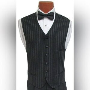 Ecko 100% Wool Black Pinstripe Tuxedo Vest Size M